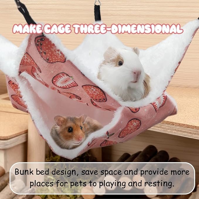 LYART Guinea Pig Rat Ferret Hammock and Warm Bed Small Pet Hideout Tunnel Cave Hanging Bunkbed Hammock Cage Toy for Hamster Sugar Glider Squirrel (2.Hammock & Hideout)