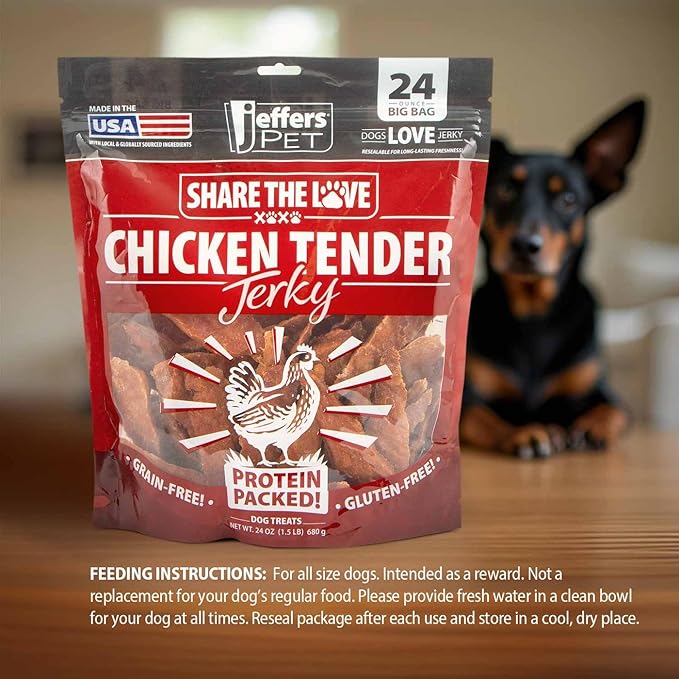 Jeffers Pet Chicken Jerky Dog Treats 24 oz – Chicken Breast Tenders for Small & Large Dogs, Natural High Protein Grain Free Snacks for Training or Chewing, Limited Ingredient Soft Strips - 2 Pack