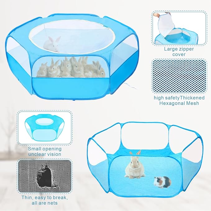XIRGS Small Animal Playpen, Pet Playpen for Cat/Rabbit/Hamster/Guinea Pig/Bunny/Ferret/Kitten Toys Chick Brooder Box Cage Tent Pop Up Play Pen with Cover, Portable Play Yard Indoor Outdoor Waterproof
