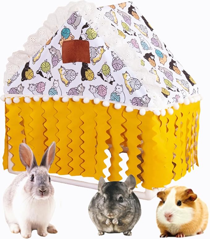 Bunny Tent Guinea Pig House Bed Cozy Hamster Cave Large Hideout for Dwarf Rabbits Hedgehog Bearded Dragon Nest Hamster Cage Accessories (Yellow)