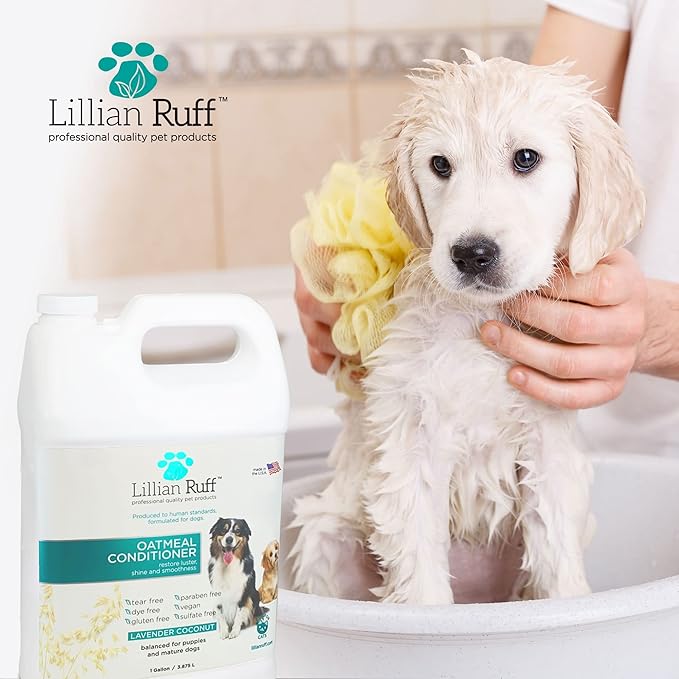 Lillian Ruff PRO Formula Oatmeal Dog Conditioner - Nourishing & Calming Relief for Allergies & Sensitive Skin - Detangles, Softens & Adds Shine with Oatmeal, Coconut Oil & Lavender - USA (Gallon+Pump)