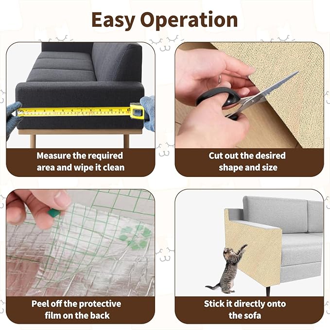 Cat Scratching Mat, Trimmable Self-Adhesive Cat Scratch Furniture Protector with 10 Screws 10pcs Adhesive Tape, 118" x 15.8" DIY Cats Scratch Mat for Indoor, Wall, Doors, Couch and Cat Tree Shelves