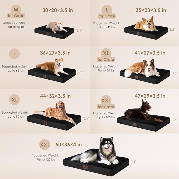 EHEYCIGA Orthopedic Dog Beds for Large Dogs with Removable Washable Cover, Black, 36x27