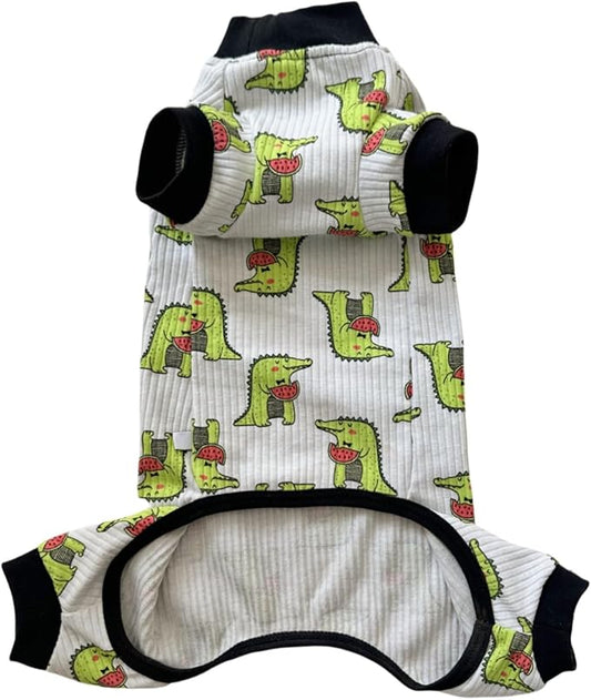 Sphynx Cat Four Leg Cotton Pajamas Elastic Pet Clothes for Hairless Cats Surgery Recovery Suit Undershirt Clothes for Sphynx, Devon, Cornish (Crocodile, S)