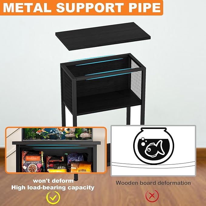 BSONE 5-10 Gallon Fish Tank Stand, Small Aquarium Stand Shelf, 0.71" Thickened Tabletop, 20.5" W×11" D ×31" H , Black