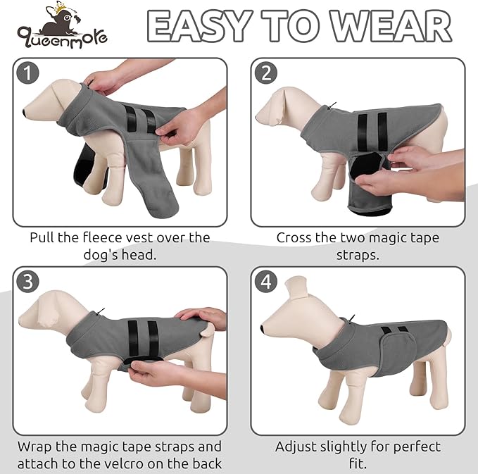 Queenmore Small Dog Sweaters, Soft Fleece Vest Pullover Dog Jacket with Leash Hole, Warm Winter Dogs Clothes Cold Weather Doggy Dachshund Sweater for Small Dogs Cats Boy or Girl (Grey, XS)