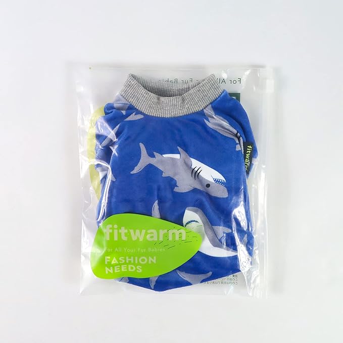 Fitwarm Shark Dog Pajamas, Dog Clothes for Small Dogs Girl Boy, Pet Onesie with Feet, Cat Outfit, Lightweight Velvet, Royal Blue, XS