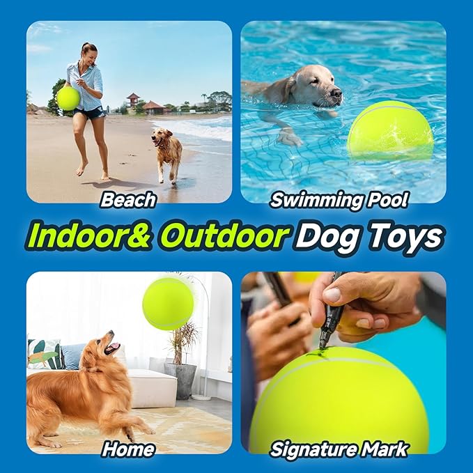 HETOO Giant Tennis Balls for Dogs: 9.5 inch Large Dog Toys- Outdoor Herding Dog Toys Balls- Big Dog Tennis Ball for Small Medium Large Dogs- Pet Toys Birthday Gift- Yellow