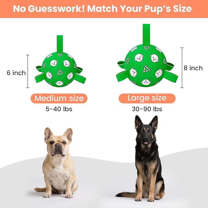Dog Toy Soccer Ball with Grab Tabs, Durable Dog Soccer Ball, Dog Birthday Toys for Medium & Large Dogs, 8 Inch