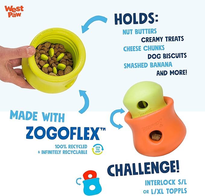 WEST PAW Zogoflex Limited Edition Toppl Treat Dispensing Dog Toy Puzzle – Interactive Chew Toys for Dogs – Dog Toy for Moderate Chewers, Fetch, Catch – Holds Kibble, Treats, Small 3", Periwinkle