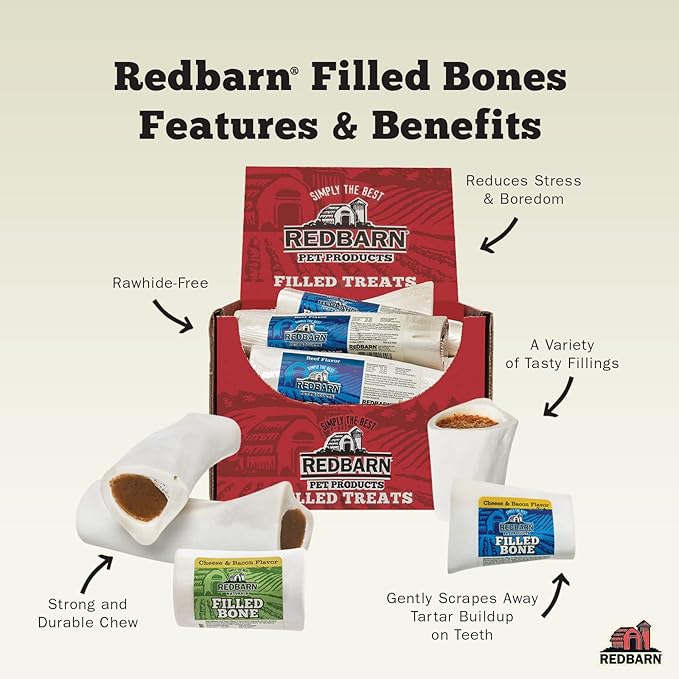 Redbarn Pet Products Small Filled Dog Bones, Peanut Butter Flavor - Long Lasting Stuffed Femur Chew Treat Made in USA - 4 Count - Packaging May Vary