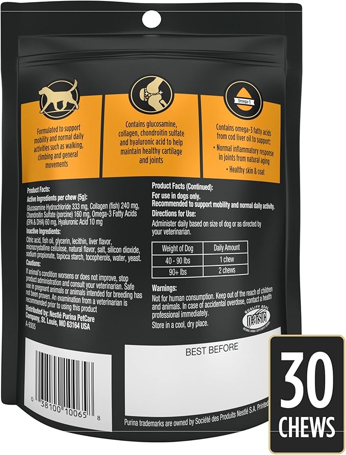 Purina Pro Plan Veterinary Joint Care Supplement for Large Breed Dogs Hip and Joint Supplement - 5.29 oz. Pouch