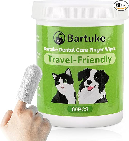 Pet Dental Care Finger Wipes, 60 Counts Teeth Cleaning Finger Wipes for Dogs & Cats, Reduces Plaque & Tartar Disposable Gentle Cleaning & Gum Care Pet Wipes