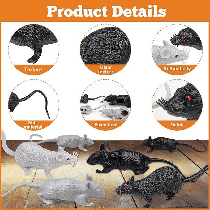 46 Pcs Plastic Fake Rat Plastic Mouse Toys Decorations Realistic Pranks Rats Simulated Small Mouse Mice Toys for April Fools Day Halloween Prank Party Supplies
