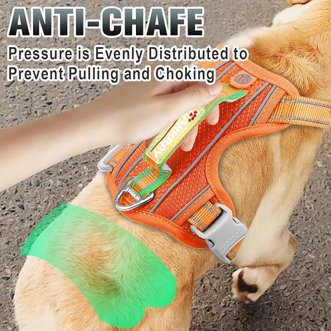 BARKBAY No Pull Dog Harness Large Reflective Dog Harness with Front Clip and Easy Control Handle for Walking Training Running with ID tag Pocket(Orange,S)