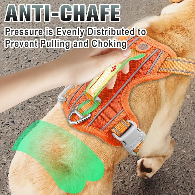 BARKBAY No Pull Dog Harness Large Reflective Dog Harness with Front Clip and Easy Control Handle for Walking Training Running with ID tag Pocket(Orange,L)