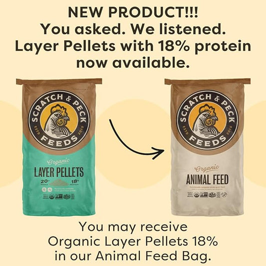 Scratch and Peck Feeds Whole Grain Layer Pellets Chicken and Duck Feed - 25 lbs Bag - Corn-Free and Soy-Free - 18% Protein, Certified Organic and Non-GMO Project Verified Chicken Food