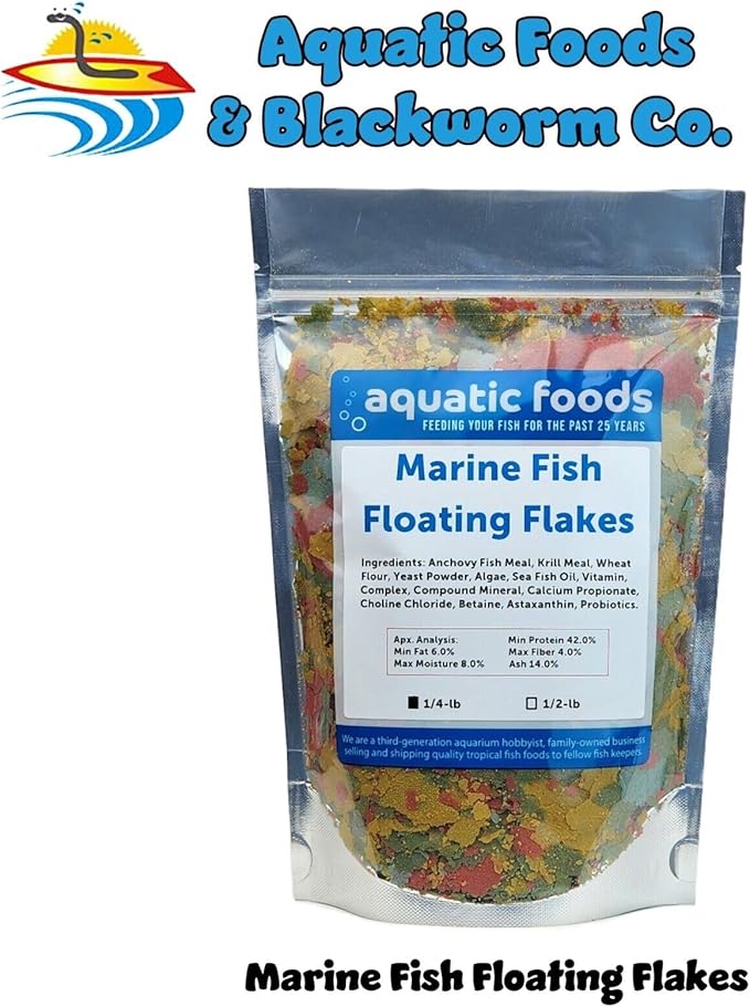 Aquatic Foods Inc. Marine Fish Flakes of Red & Green Algae, Seaweeds for Tangs, Butterflies, Angelfish, Anthias, Clown Fish, Damsels...WL…1/4-lb Foil Pouch Bag