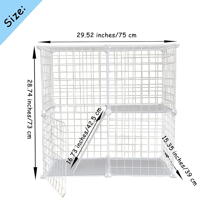 2 Tier Metal Cat Cage Indoor Detachable Cats Cages DIY Pet Playpen Portable Removable Kitten Collapsible Playpen for Small and Medium Cats Kittens Kitty (White 29.52 x 15.35 x 28.74 in)
