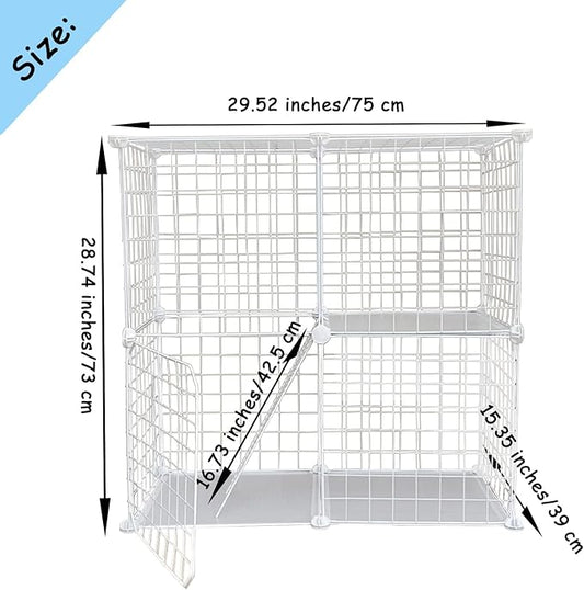 2 Tier Metal Cat Cage Indoor Detachable Cats Cages DIY Pet Playpen Portable Removable Kitten Collapsible Playpen for Small and Medium Cats Kittens Kitty (White 29.52 x 15.35 x 28.74 in)
