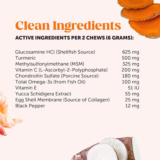 Hip & Joint Health - Glucosamine for Dogs Soft Chews, Joint Supplement for Dogs with Glucosamine Chondroitin, MSM, Turmeric, Joint Support + Mobility, May Reduce Occasional Discomfort (Bacon 90ct)