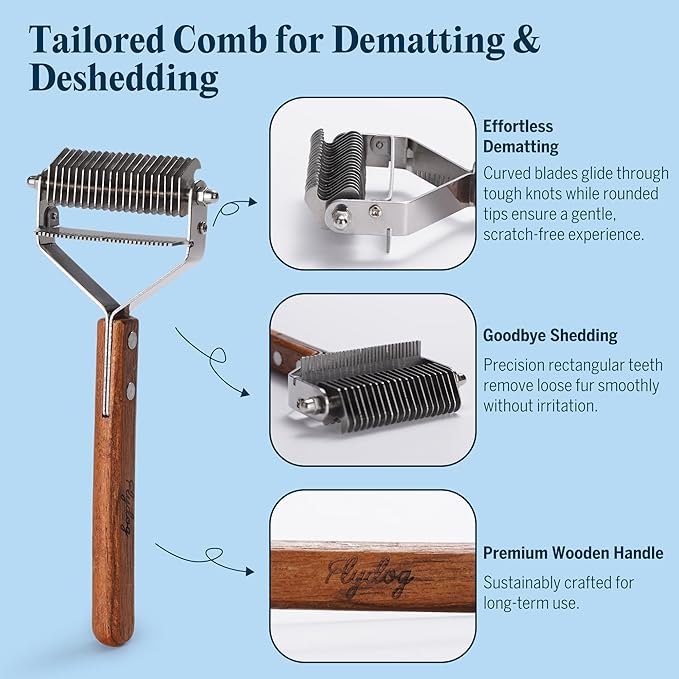 FlyDog Detangler Combo for Dogs & Cats – Leave-in Hair Detangler Spray for Tangle-Free Grooming & Tailored Comb for Dematting & Deshedding | Coat Conditioner | Deodorizing & Long-Lasting Freshness