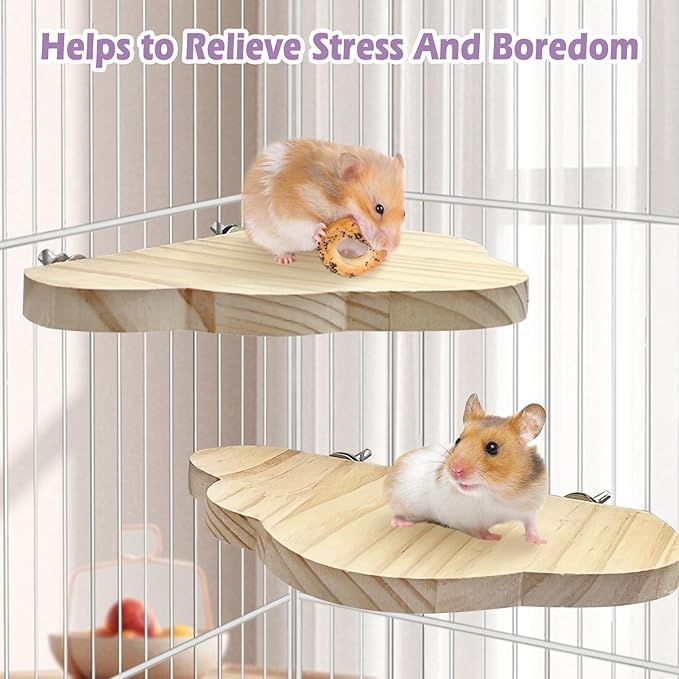 Hamiledyi Wooden Hamster Cage Set 4Pcs Bird Wood Platform Accessories Perch Stand Board Habitat for Syrian Dwarf Hamsters Small Animals