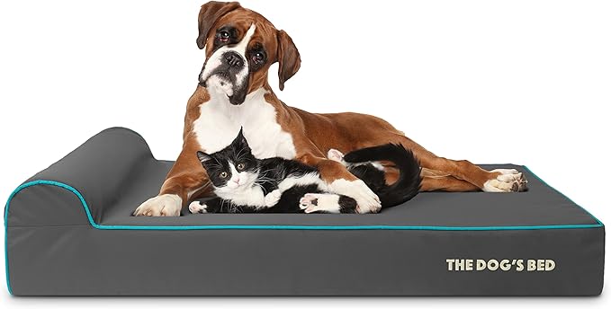 The Dog’s Bed Orthopedic Headrest Dog Bed XL Grey/Blue 46x25, Memory Foam, Pain Relief for Arthritis, Hip & Elbow Dysplasia, Post Surgery, Lameness, Veterinary Approved, Waterproof Washable Cover