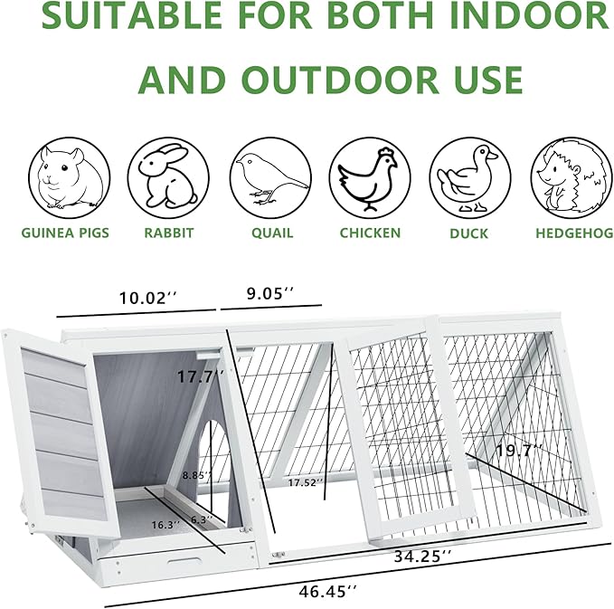 Small Animal Cages Indoor Outdoor Wooden Pet House Large A-Frame Guinea Pig House Poultry Hutch with 3 Doors for Chicken Duck Bunny Hedgehog Gerbil (Grey)