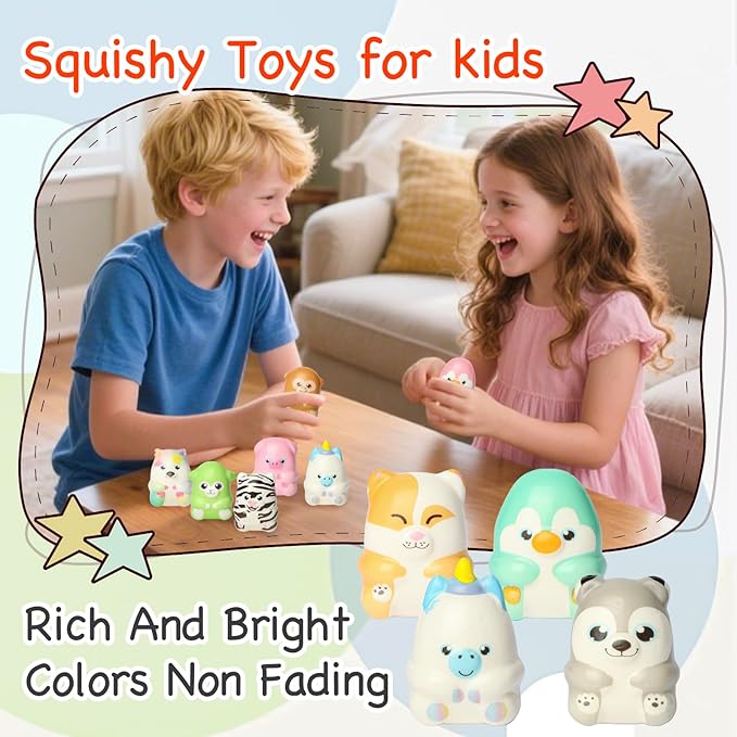 24 Pcs Animal Squishy Toys for Kids, Slow Rising Squeeze Stress Relief Toys, Kawaii Jumbo Squishies Party Favors for Boys Girls Goodie Bag Stuffers, Pinata Stuffers,Carnival Prizes,Classroom Rewards