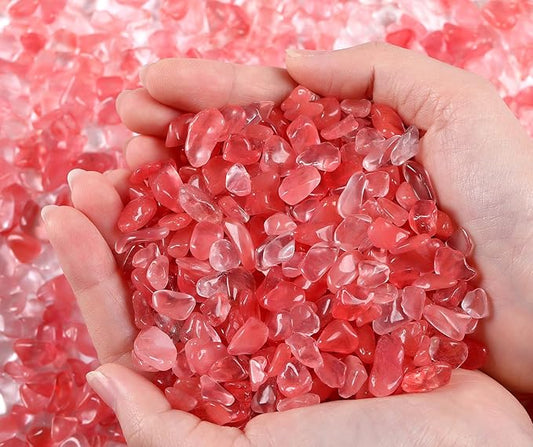 QINJIEJIE Cherry Quartz Crystals Chips Natural Stone Gravel Bulk Crushed Rocks Pieces Polished Quartz Stone 0.55Lbs Decorative Fish Tank Pebbles Vase Filler Irregular Shaped Tumbled Gemstone for Home