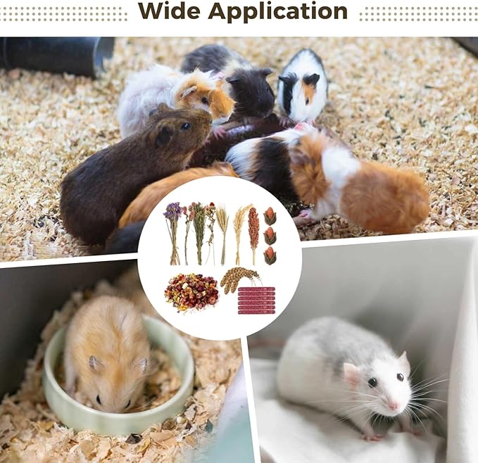 Homaisson Natural Herb Sprays Hamster Bedding, Grain Seed Dried Flowers Hamster Edible Grain Habitat for Dwarf Syrian Gerbils Guinea Pigs, 2