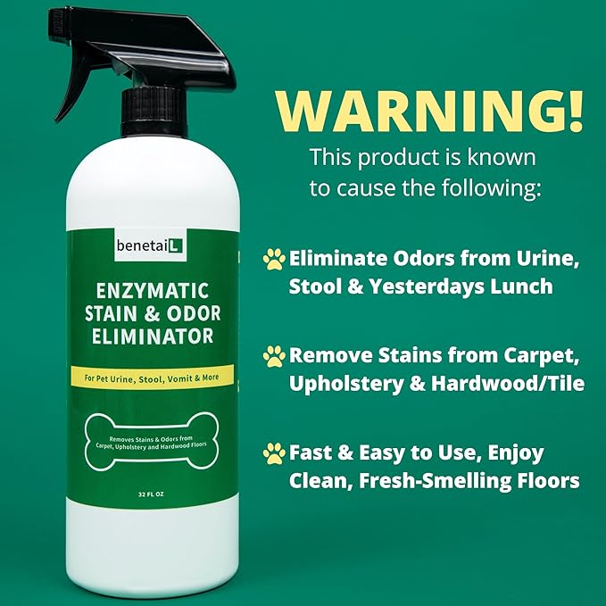 | Pet Enzymatic Stain & Odor Eliminator for Strong Odors Around the Home - Carpet Cleaner for Dog & Cat Urine - 32oz Spray