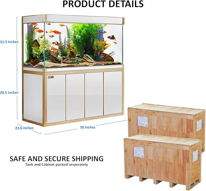 250 Gallon Aquarium Tempered Ultra-Clear Glass with Complete Setup in White with Gold Trims