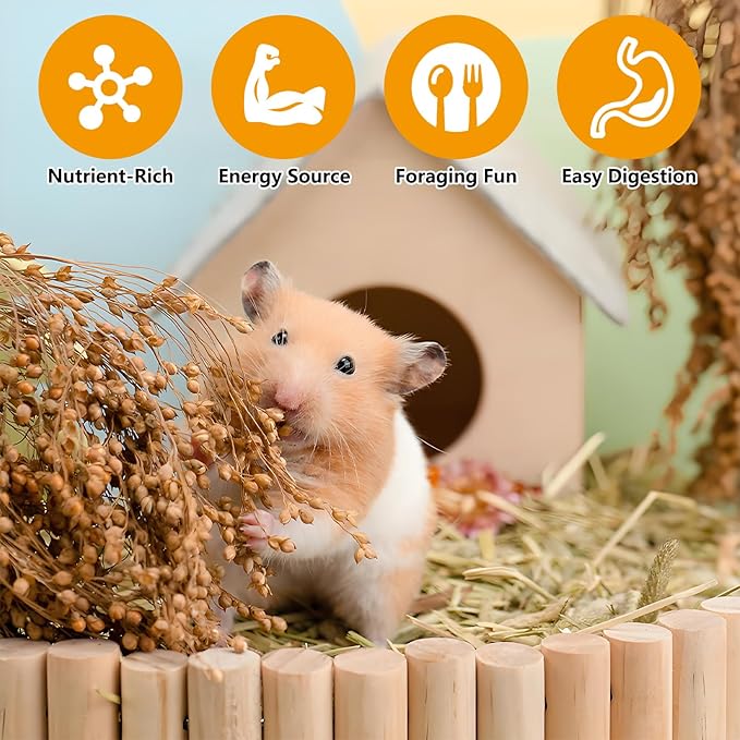 Fhiny Natural Hamster Bedding Mate, Edible Hamster Sprays Flowers & Herbs Gerbil Habitat Enclosure Decor Grain Treats Cage Accessories for Dwarf Syrian Hamster Gerbil Degus Lemming Mice