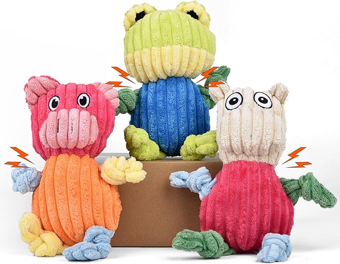 Durable Interactive Squeaky Dog Toys 3-Pack – Tough Chew Toys for Aggressive Chewers & Puppies, Long-Lasting Plush Toy Bundle for Medium/Small Dogs – Noise-Making Pet Gifts to Keep Dogs Busy
