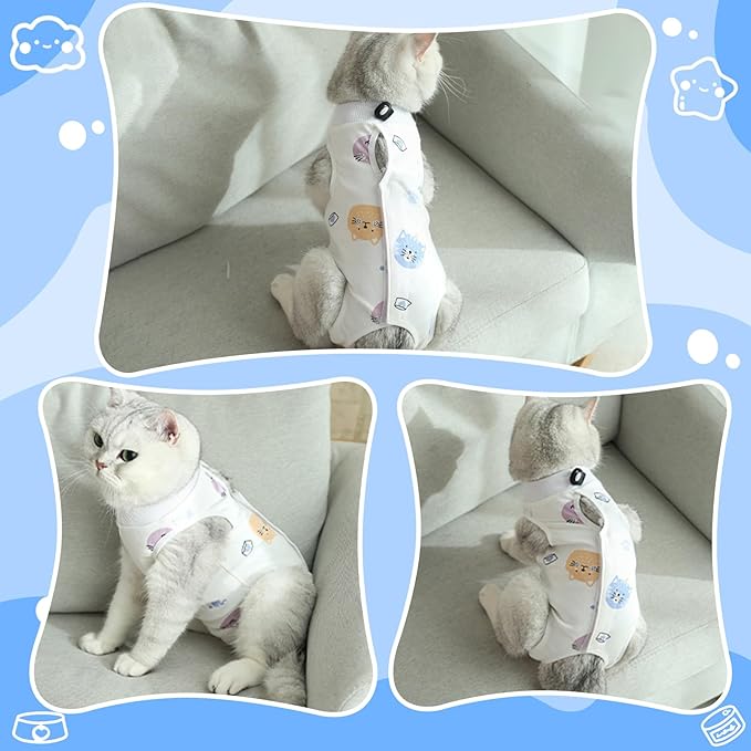 Coppthinktu Cat Recovery Suit Female, Breathable Cat Onesie After Surgery Female for Abdominal Wounds or Skin Diseases, Surgery Recovery Suit Kitten Onesie After Spay Wear Anti Licking (White S)