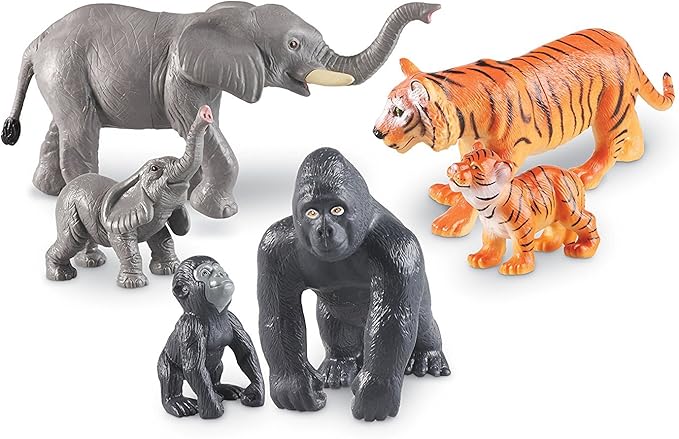 Learning Resources Jumbo Jungle Animals Mommas and Babies - Set of 6, Includes Elephant, Tiger, and Gorilla, Animal Toys for Toddlers, Pretend Play, Gifts for Kids Ages 2+