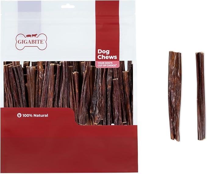 GigaBite 6 Inch Beef Gullet Jerky Sticks (100 Pack) - All Natural, Free Range Beef Esophagus Stick Dog Treat by Best Pet Supplies
