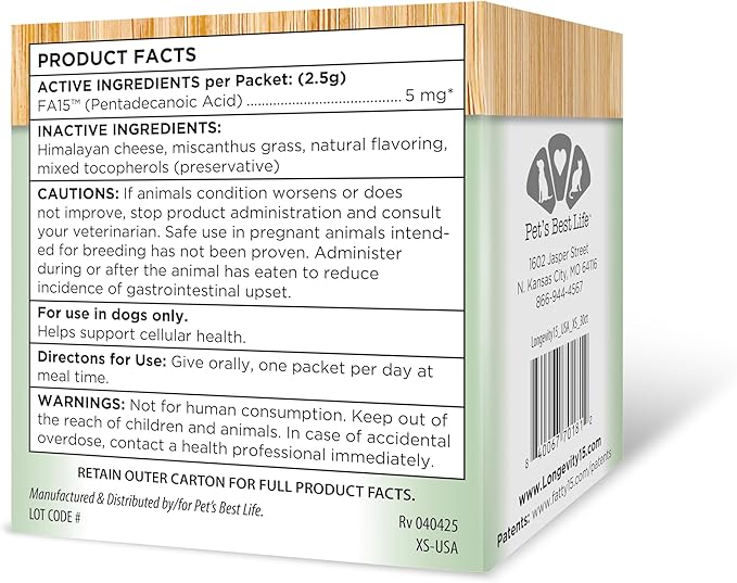 Longevity15 – C15:0 – Fatty Acid Health Supplement for Dogs – Healthy Pet Supplies – for Extra Small Dogs, 3 Pack