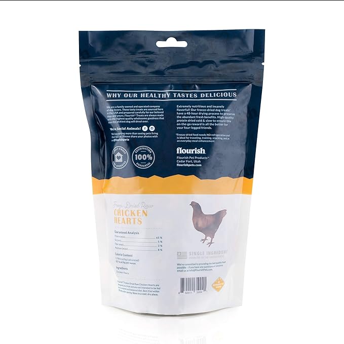 Flourish Freeze Dried Raw Pet Treats Pets (Chicken Hearts, Regular)