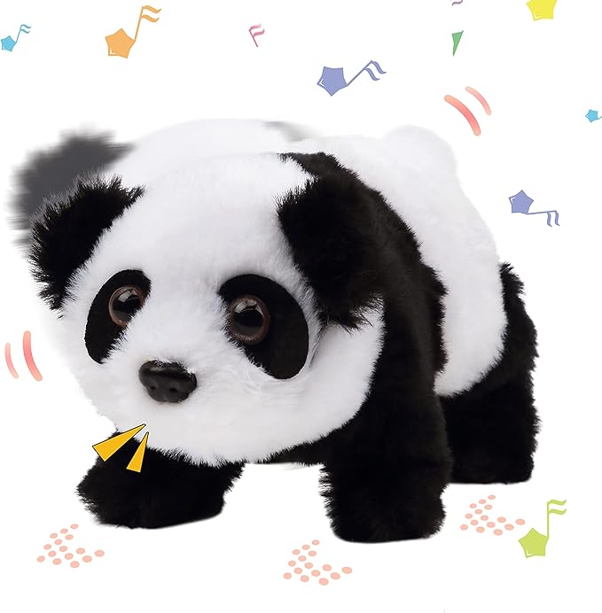 Hopearl Crawling Panda Interactive Electronic Pet Plush Toy with Sounds and Movements Animated Shaking Head Gifts for Toddlers Birthday, 7''