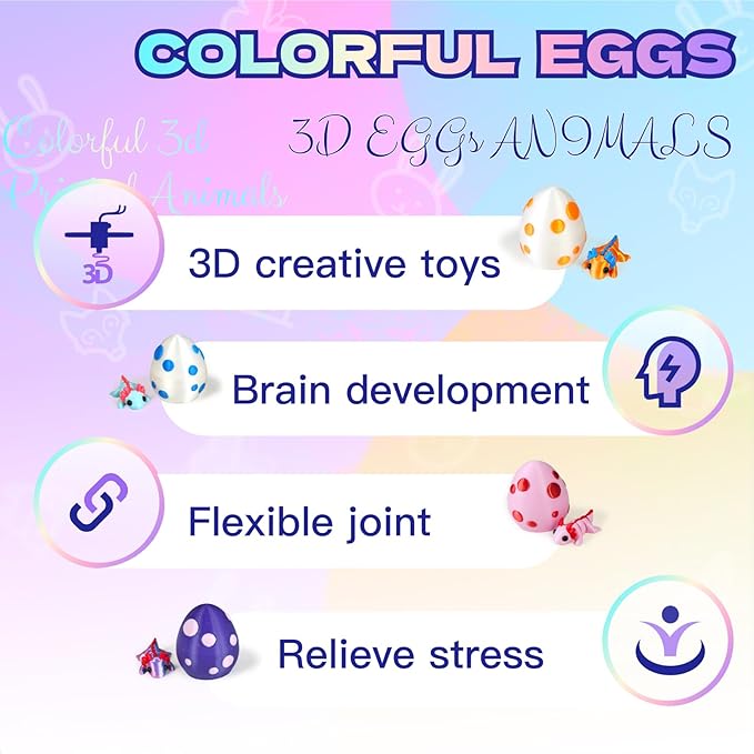 Mini 3D Printed Dragon Egg and 3D Printed Animals，Resin Figurines，Animal Miniature Figurines，Mini Egg Fillers，Teen Carnival Prizes (6pcs Set)
