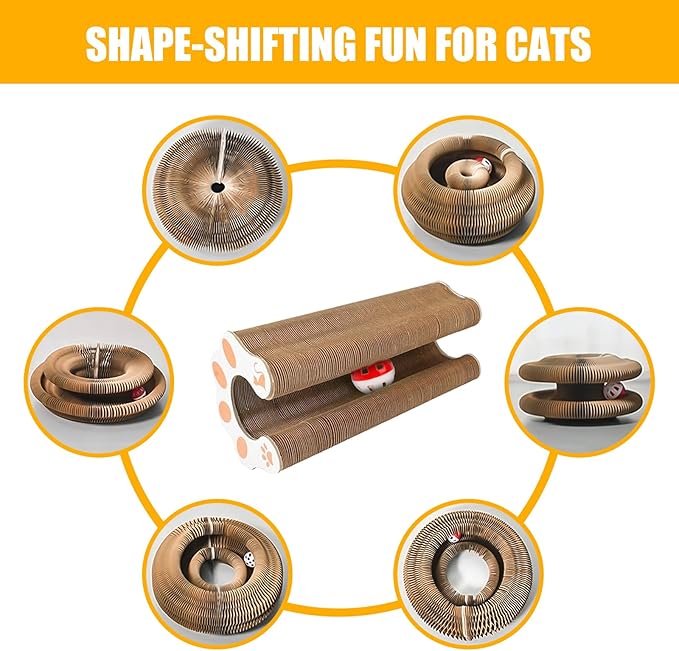 2 PCS Kitty Curls Cat Scratcher, Foldable Magnetic Cat Toy Scratching Board with Bell Balls, Reversible Corrugated Cardboard for Claw Care and Furniture Protection