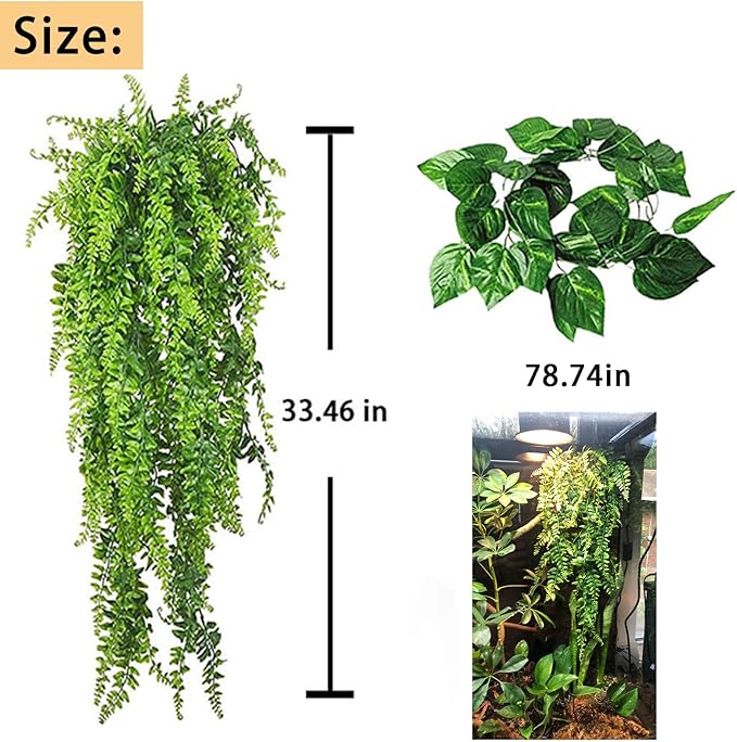 kathson Bearded Dragon Hammock Lounger Reptile Breathable Mesh Hammocks Hanging Vines Plants Tank Accessories Habitat Decor for Lizard Gecko Snake Chameleon Iguana Amphibians(3 PCS)
