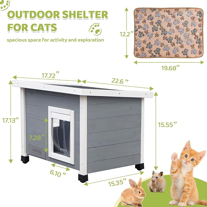 Outdoor Wooden Pet House, Weatherproof Winter Shelter for Dogs and Cats, Elevated Design with Window (Gray)