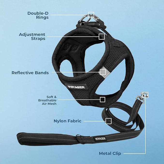 Voyager Step-in Air All Weather Mesh Harness and Reflective Dog 5 ft Leash Combo with Neoprene Handle, for Small, Medium and Large Breed Puppies by Best Pet Supplies - Set (Black), XL