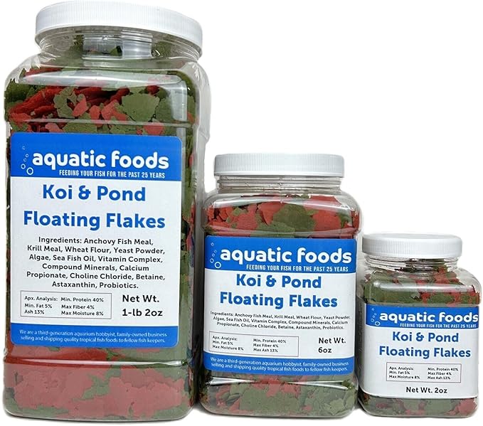 Aquatic Foods Inc. Koi & Pond Fish Krill Flakes. Arctic Krill Flakes which Contain Natural Carotenoids & Astaxanthin That Will Enhance The Vibrant Colors of Fish...WL 1-lb 2oz Lg Jar