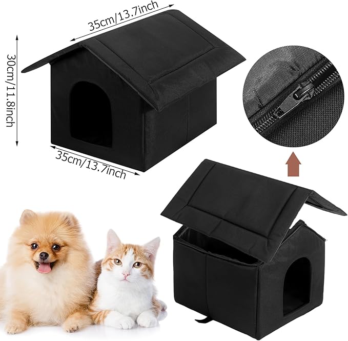 Soaoo 3 Pcs Cat Houses for Outdoor Stray Cats Shelter Weatherproof Outside House Indoor Foldable Pet Cave with Tent Stakes for Wild Animal Dogs(Pure Black Style)