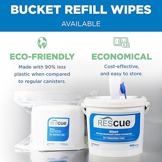 REScue One-Step Pet Wipes - Cleaner for Kennels, Litter Boxes & More, Extra Large 11x12 Inch Wipes, 160-Wipes Bucket